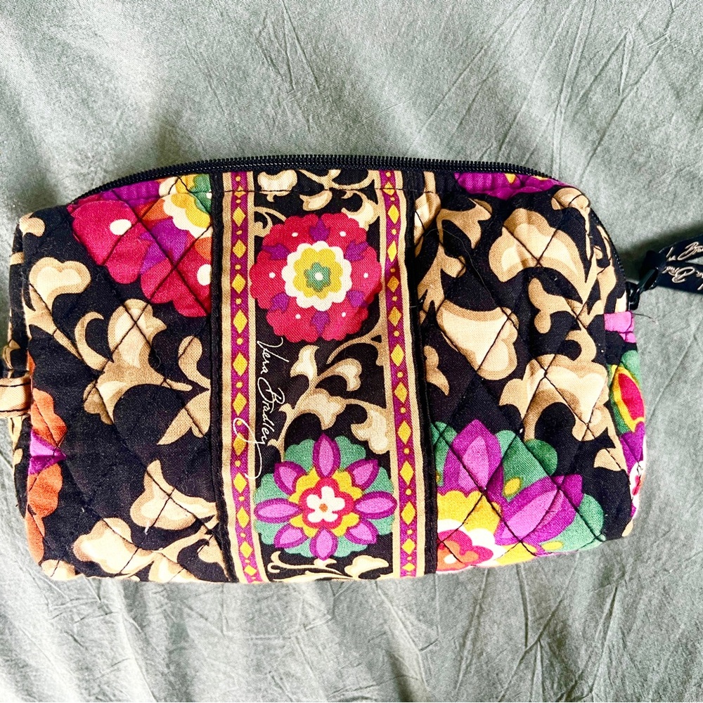 Vera Bradley Black Floral Quilted Cosmetic Pouch